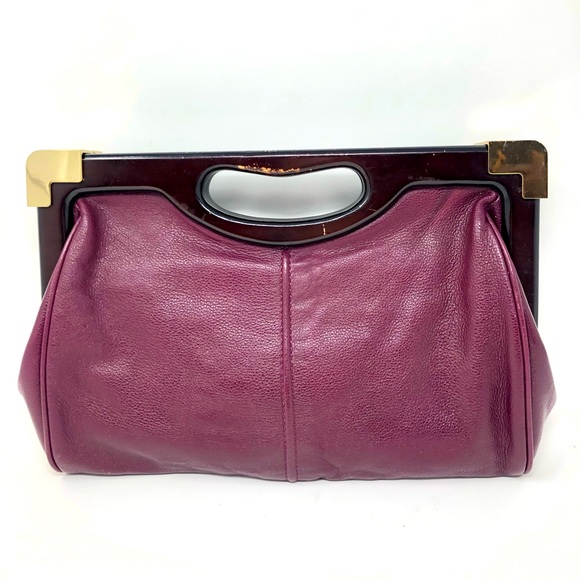 Rebecca Minkoff Lovers Clutch - Purple Red leather and wooden handle - Picture 1 of 12